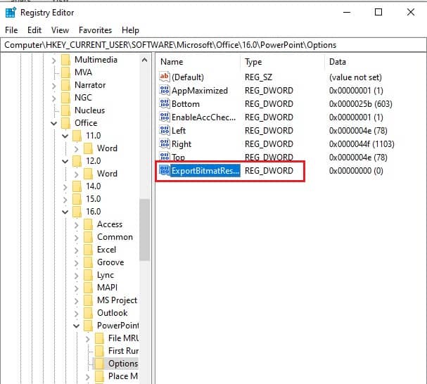 type ExportBitmapResolution and hit enter