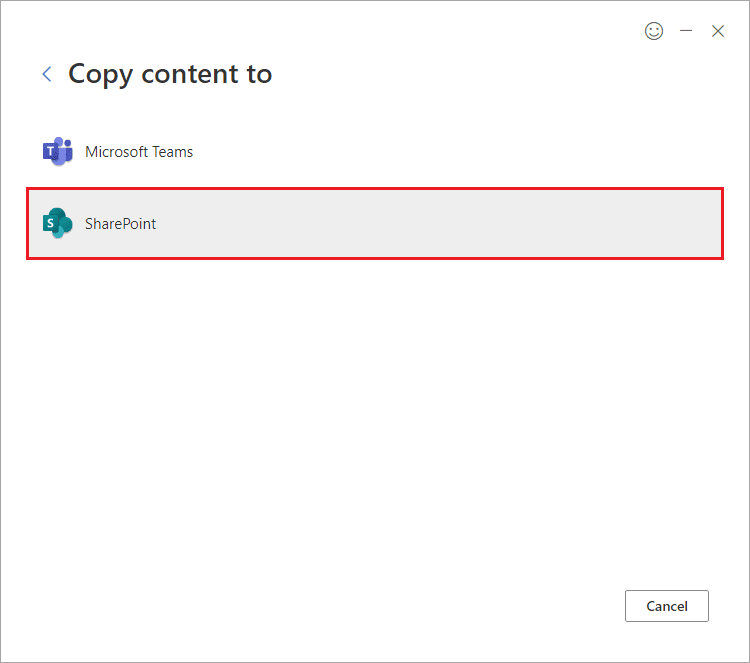 Select SharePoint as the destination option