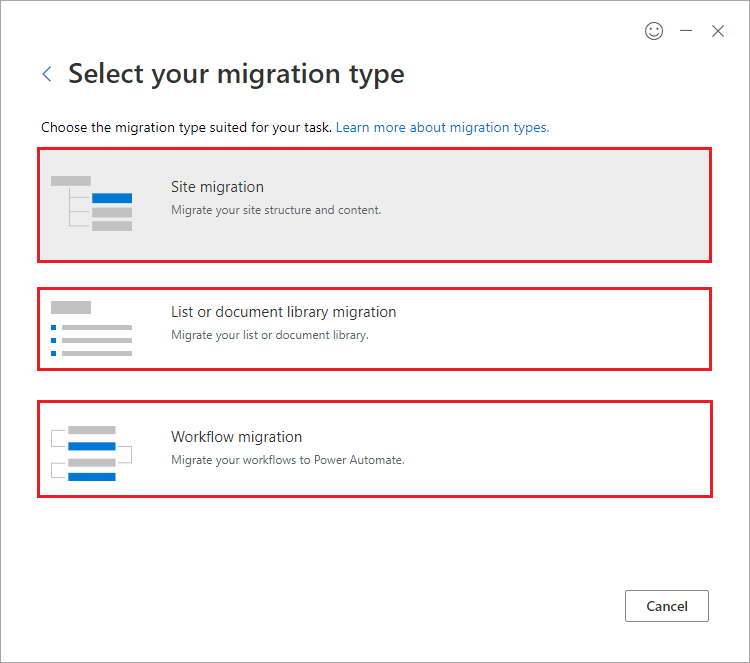 select your migration type