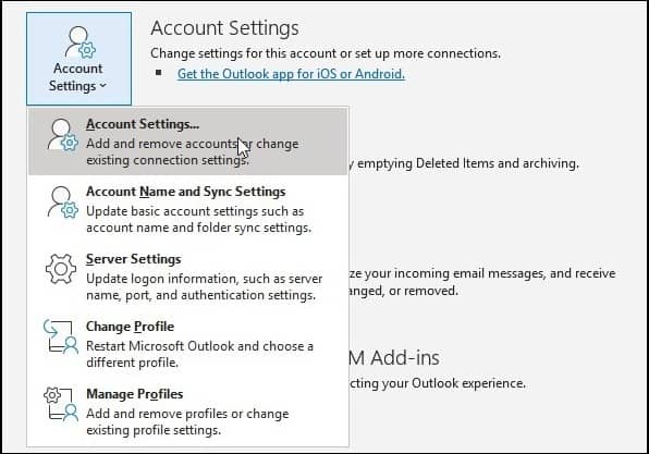 Select the Office 365 account