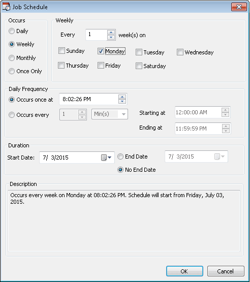 create a scheduling job based on several parameters