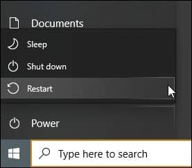 On the menu that appears click Restart