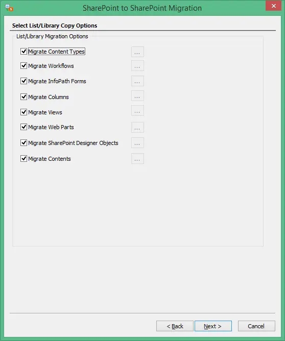 list library options