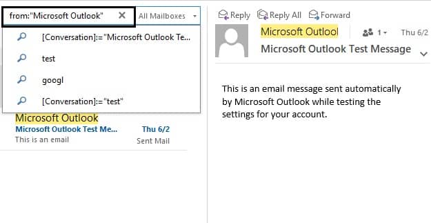 Under the search box, from Sender