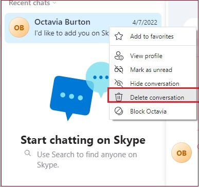 Delete skype chat history