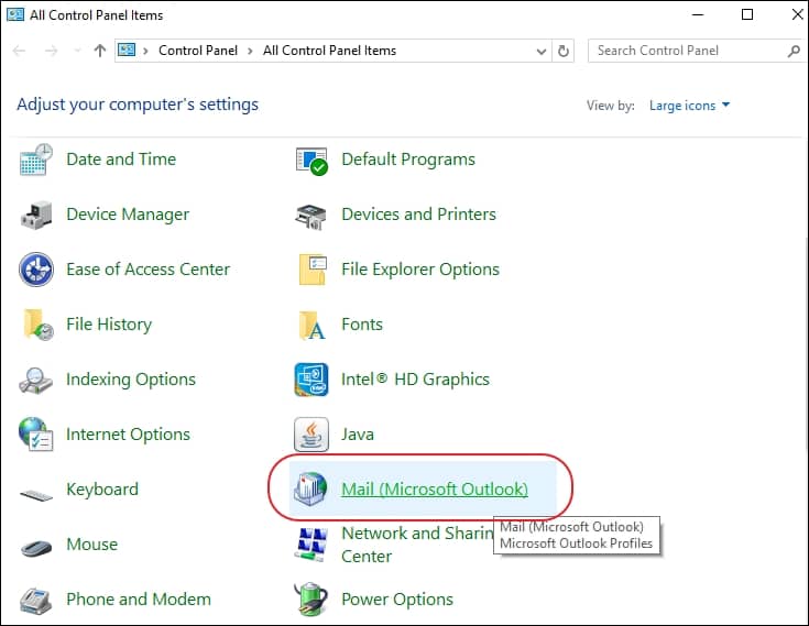 Open Control Panel and select Mail 