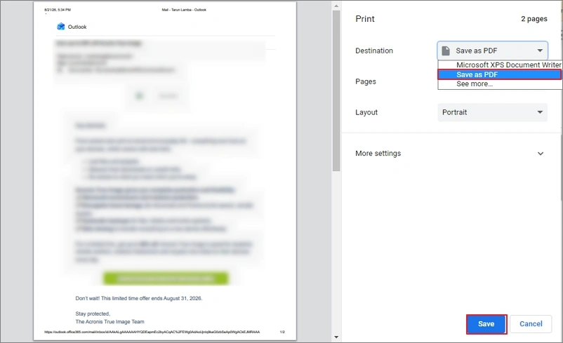 select save as PDF and click save