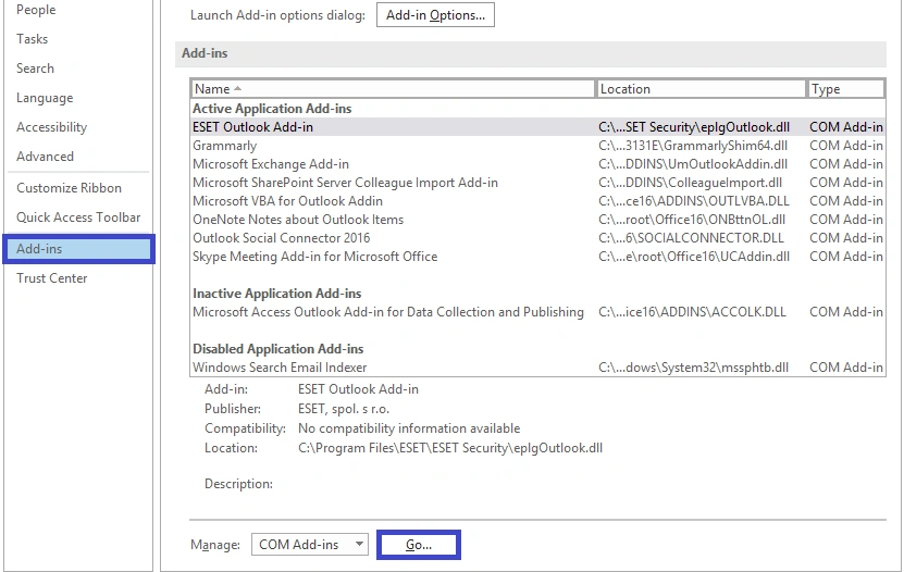 select the File then Options
