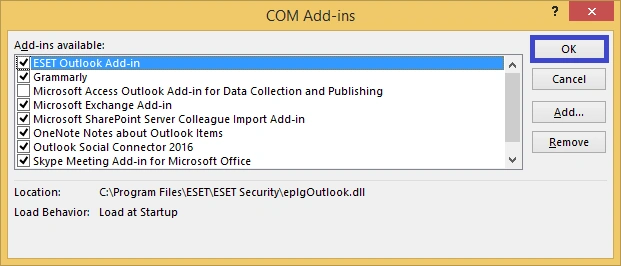 uncheck all the Add ins and then click OK