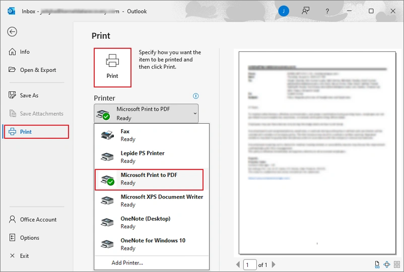 Select Microsoft Print to PDF