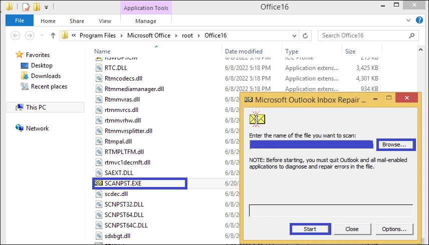 click Browse select the PST file