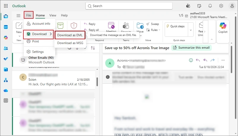 Download Office 365 Emails from Web Outlook