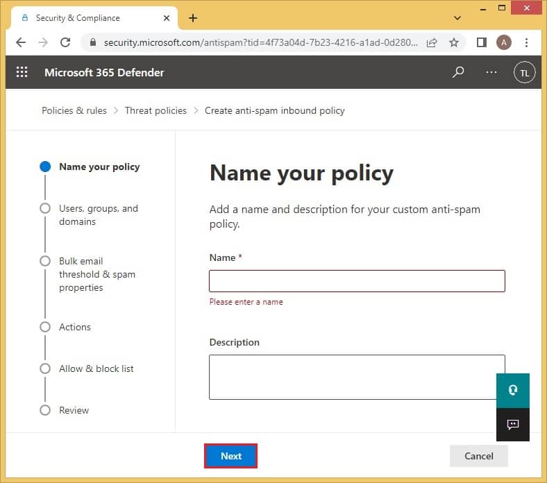 Name your policy you need to enter a suitable title and an optional description