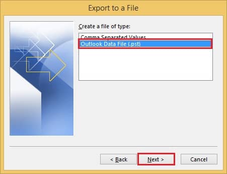 select Outlook Data file