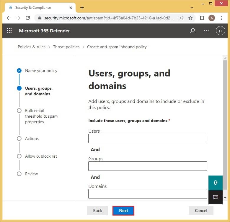 This is the Users groups and domains page where you need to add
