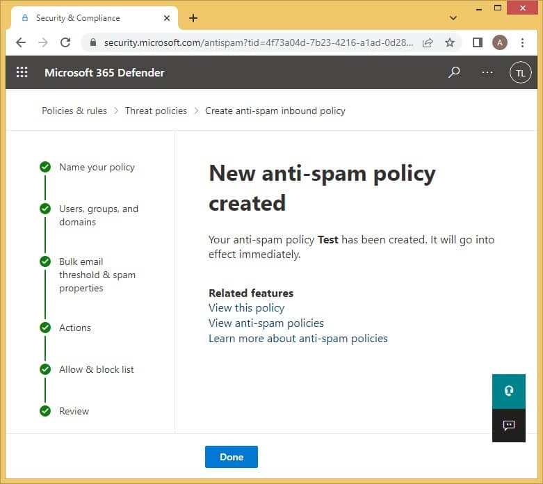 A confirmation message will appear click on Done