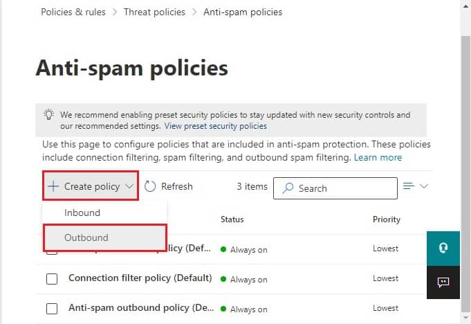 click on the given link to open the Anti spam policies page