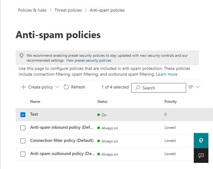 Click on the applied anti spam policy