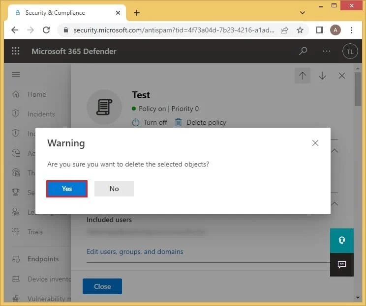 When the warning message appears click Yes