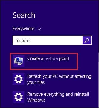 type restore in the search box
