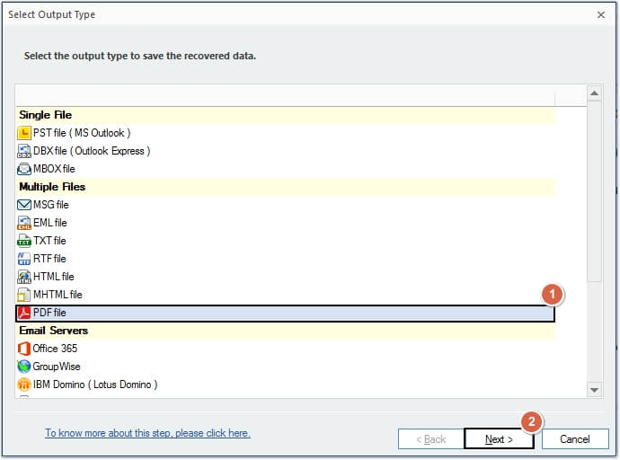 now select PDF option to save MBOX file
