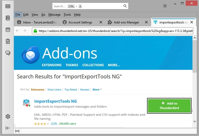 click Add to Thunderbird