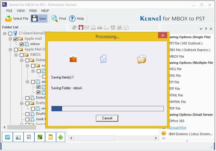 live mbox to pdf conversion process