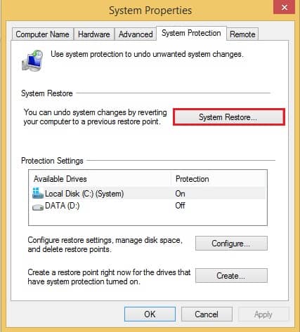 system restore