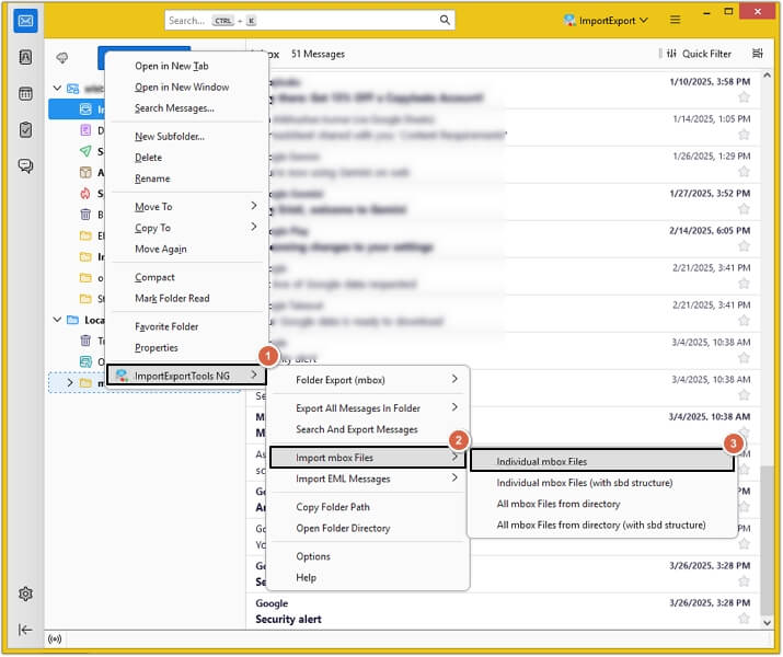 select ImportExportTools NG then Import mbox Files