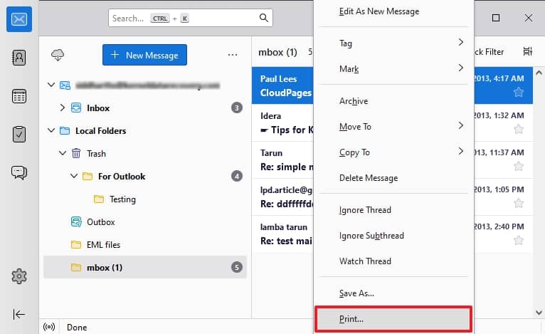 select the desired email from your imported MBOX file