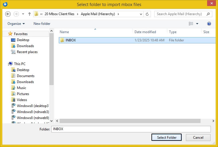 Select the MBOX file to be imported in Thunderbird