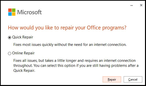 Select Quick Repair