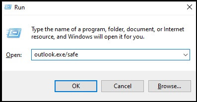 Open Run and Type outlook.exe/safe