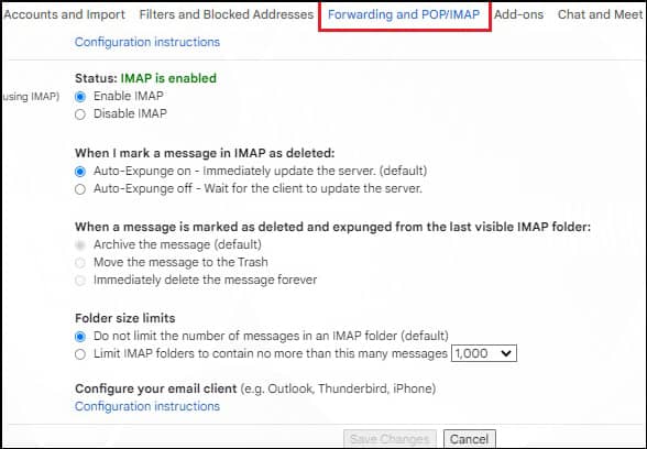 Forwarding and POP/IMAP