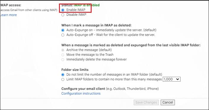 Enable IMAP