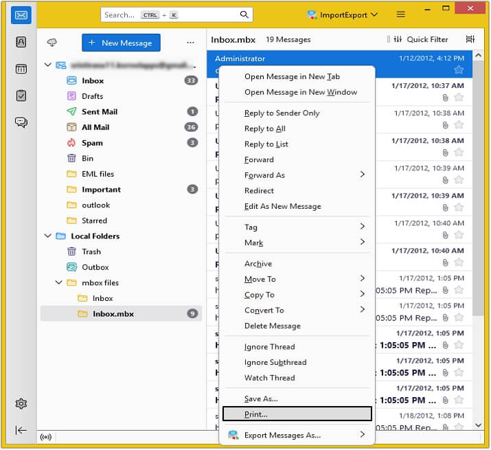 Open the folder with MBOX file