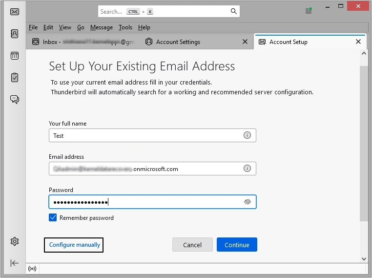 click Configure manually