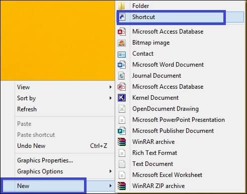 select New and then Shortcut
