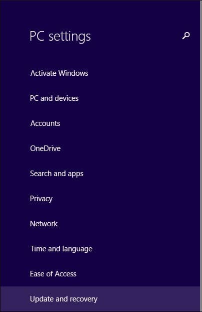 click on Update and Recovery