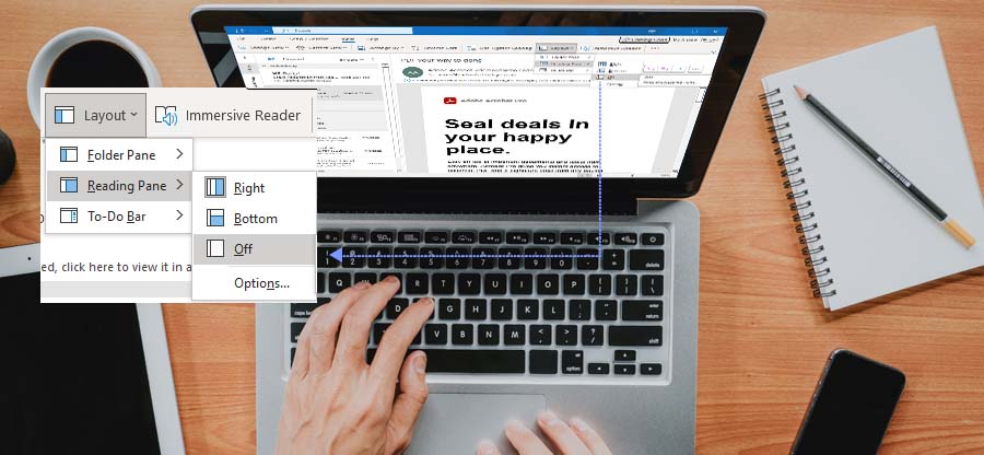 Quick methods to disable preview pane in Outlook
