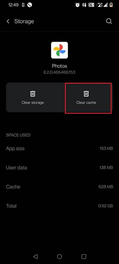 select Storage and click on CLEAR CACHE
