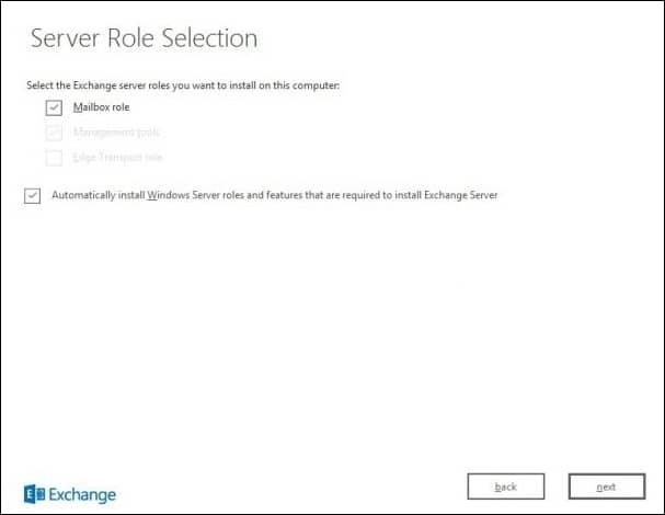 on server role selection page choose mailbox role and click next