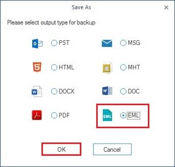 Choose EML as the format for the output file