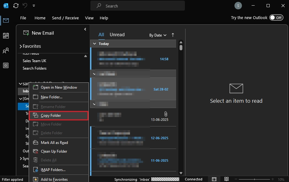 select Copy Folder option