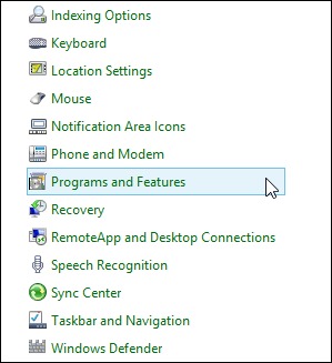 Choose Programs and Features