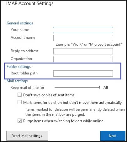 type Inbox inside the Root Folder Path field