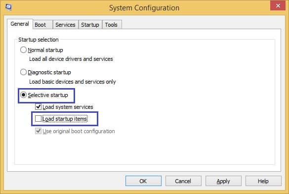 check selective startup