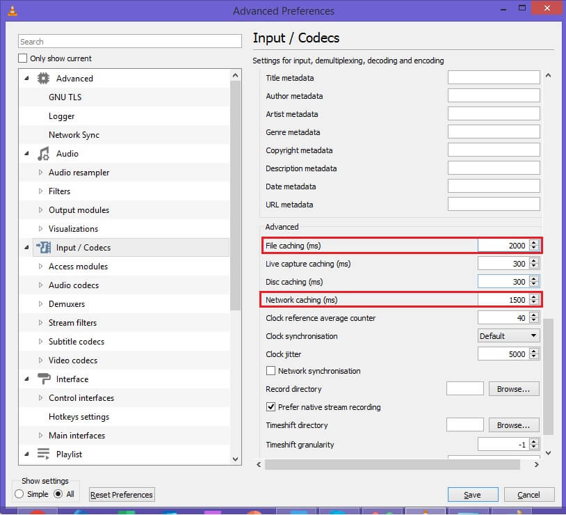 Input/ Codecs window