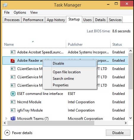 now disable all the items inside task manager