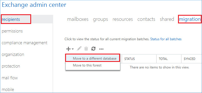 Choose move to a different database